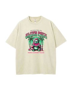 Lazy Sloth Eating Watermelon Tee - School & Weekend Summer Casual Wear | Teen T-Shirt for Birthdays & Holidays | Men's Flannel & Oversized Style