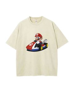 Mario Retro Mineral Wash T-Shirt - Unisex Casual Beach Shirt, Cool and Classic Tee for Teens - Perfect for Summer, School, and Gifts!