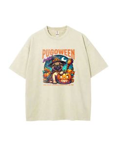 Pug Witch Halloween Unisex Teen T-Shirt - Casual School & Weekend Wear | Birthday & Holiday Gift | Men's Oversized Flannel Style