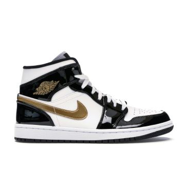 Jordan 1 Mid Patent “Black White Gold” 852542-007 | Black / White / Metallic Gold