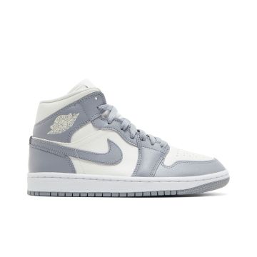 Jordan 1 Mid Stealth Women’s BQ6472-115 | Grey White Premium Leather Sneakers