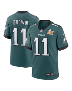 A.J. Brown 11 Philadelphia Eagles Super Bowl LIX Game Player Jersey – Midnight Green
