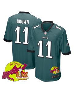 A.J. Brown 11 Philadelphia Eagles Super Bowl LIX New Orleans Patch Game Men Jersey – Midnight Green