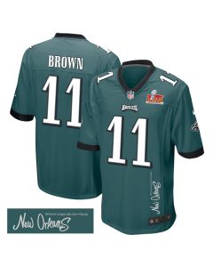 A.J. Brown 11 Philadelphia Eagles Super Bowl LIX ‘New Orleans – Where Legends Are Made’ EMBROIDERED Game Men Jersey – Midnight Green
