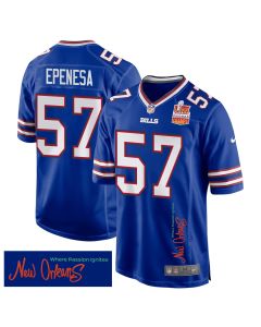 A.J. Epenesa 57 Buffalo Bills Super Bowl LIX Champions Patch ‘New Orleans – Where Passion Ignites’ EMBROIDERED Game Men Jersey – Royal