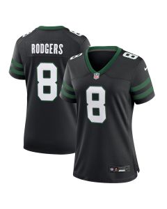 Aaron Rodgers 8 New York Jets Alternate Game Women Jersey – Legacy Black