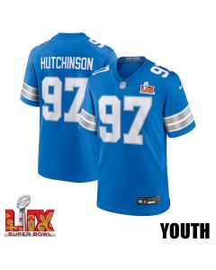 Aidan Hutchinson #97 Detroit Lions Super Bowl LIX YOUTH Jersey – Blue