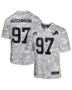 Aidan Hutchinson 97 Detroit Lions 2024 Salute to Service Game YOUTH Jersey – Arctic Camo