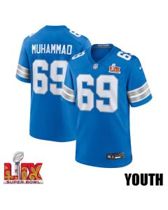 Al-Quadin Muhammad #69 Detroit Lions Super Bowl LIX YOUTH Jersey – Blue
