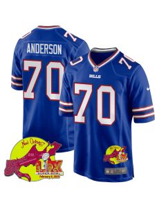 Alec Anderson 70 Buffalo Bills Super Bowl LIX New Orleans Patch Game Men Jersey – Royal