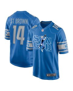 Amon-Ra St. Brown 14 Detroit Lions Sun God Game Men Jersey – Blue