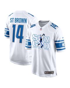 Amon-Ra St. Brown 14 Detroit Lions Sun God Game Men Jersey – White
