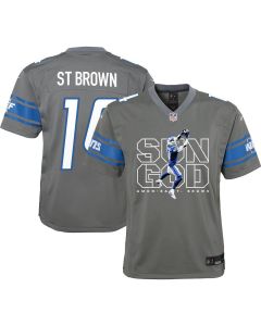 Amon-Ra St. Brown 14 Detroit Lions Sun God Game YOUTH Jersey – Silver