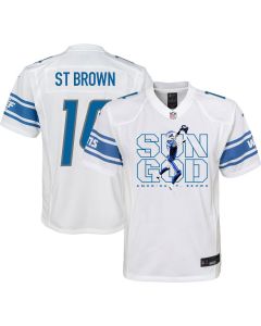 Amon-Ra St. Brown 14 Detroit Lions Sun God Game YOUTH Jersey – White
