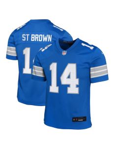 Amon-Ra St. Brown 14 Detroit Lions Team Player Game YOUTH Jersey – Blue