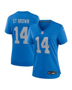 Amon-Ra St. Brown 14 Detroit Lions Women’s Alternate Game Jersey – Blue