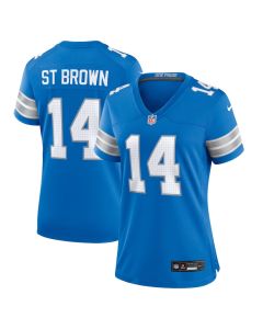 Amon-Ra St. Brown 14 Detroit Lions Women’s Team Game Jersey – Blue