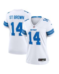 Amon-Ra St. Brown 14 Detroit Lions Women’s White Game Jersey – White