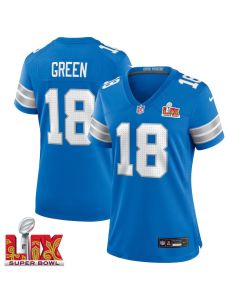 Antoine Green #18 Detroit Lions Super Bowl LIX Women’s Jersey – Blue