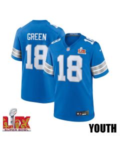 Antoine Green #18 Detroit Lions Super Bowl LIX YOUTH Jersey – Blue
