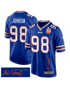 Austin Johnson 98 Buffalo Bills Super Bowl LIX Champions Patch ‘New Orleans – A Symphony of Sport’ EMBROIDERED Game Men Jersey – Royal