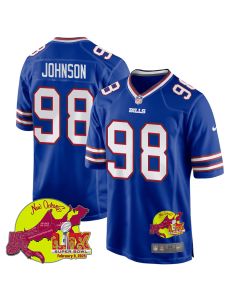 Austin Johnson 98 Buffalo Bills Super Bowl LIX New Orleans Patch Game Men Jersey – Royal