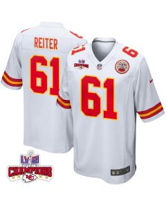 Austin Reiter 61 Kansas City Chiefs Super Bowl LVIII Champions 4 Stars Patch Game Men Jersey – White