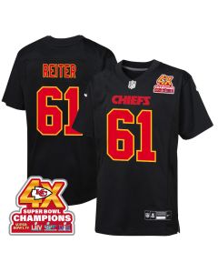 Austin Reiter 61 Kansas City Chiefs Super Bowl LVIII Champions 4X Fashion Game YOUTH Jersey – Carbon Black