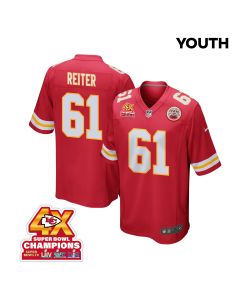 Austin Reiter 61 Kansas City Chiefs Super Bowl LVIII Champions 4X Game YOUTH Jersey – Red