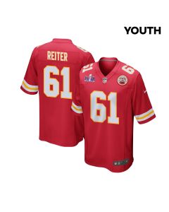 Austin Reiter 61 Kansas City Chiefs Super Bowl LVIII Patch Game YOUTH Jersey – Red