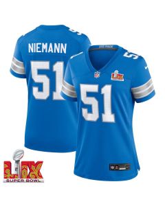 Ben Niemann #51 Detroit Lions Super Bowl LIX Women’s Jersey – Blue
