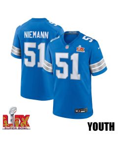 Ben Niemann #51 Detroit Lions Super Bowl LIX YOUTH Jersey – Blue