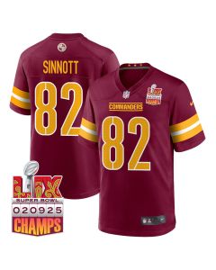 Ben Sinnott 82 Washington Commanders Super Bowl LIX Champions Patch Game Men Jersey – Burgundy