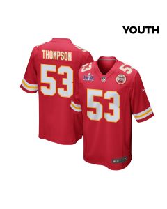 BJ Thompson 53 Kansas City Chiefs Super Bowl LVIII Patch Game YOUTH Jersey – Red