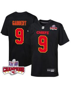 Blaine Gabbert 9 Kansas City Chiefs Super Bowl LVIII Champions 4 Stars Patch Fashion Game YOUTH Jersey – Carbon Black