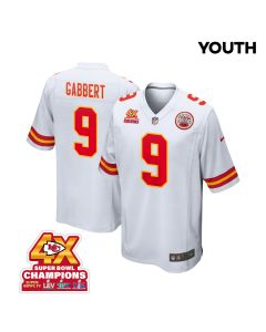Blaine Gabbert 9 Kansas City Chiefs Super Bowl LVIII Champions 4X Game YOUTH Jersey – White