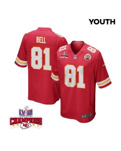 Blake Bell 81 Kansas City Chiefs Super Bowl LVIII Champions 4 Stars Patch Game YOUTH Jersey – Red