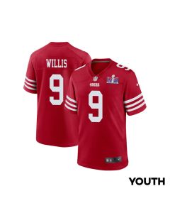 Brayden Willis 9 San Francisco 49ers Super Bowl LVIII Patch Game YOUTH Jersey – Scarlet