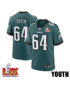 Brett Toth #64 Philadelphia Eagles Super Bowl LIX YOUTH Jersey – Midnight Green