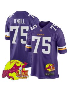 Brian O’Neill 75 Minnesota Vikings Super Bowl LIX New Orleans Patch Game Men Jersey – Purple