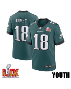 Britain Covey #18 Philadelphia Eagles Super Bowl LIX YOUTH Jersey – Midnight Green