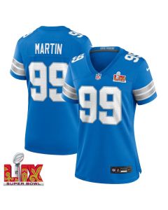Brodric Martin #99 Detroit Lions Super Bowl LIX Women’s Jersey – Blue
