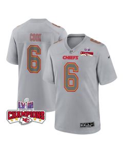 Bryan Cook 6 Kansas City Chiefs Super Bowl LVIII Champions 4 Stars Patch Atmosphere Fashion Game Men Jersey – Gray