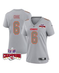 Bryan Cook 6 Kansas City Chiefs Super Bowl LVIII Champions 4 Stars Patch Atmosphere Fashion Game Women Jersey – Gray
