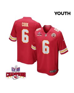 Bryan Cook 6 Kansas City Chiefs Super Bowl LVIII Champions 4 Stars Patch Game YOUTH Jersey – Red