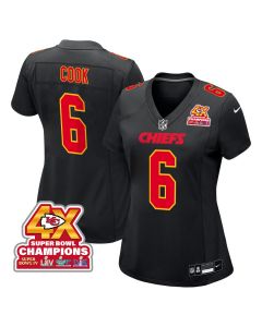 Bryan Cook 6 Kansas City Chiefs Super Bowl LVIII Champions 4X Fashion Game Women Jersey – Carbon Black