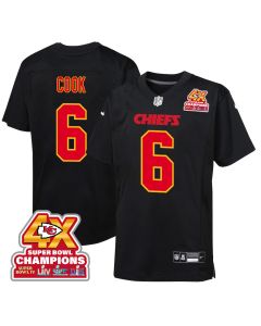 Bryan Cook 6 Kansas City Chiefs Super Bowl LVIII Champions 4X Fashion Game YOUTH Jersey – Carbon Black