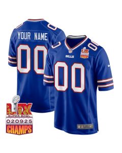 Buffalo Bills Super Bowl LIX Champions Patch Game Men Custom Jersey – Royal
