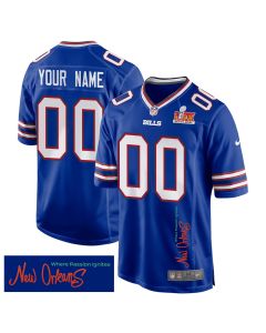Buffalo Bills Super Bowl LIX ‘New Orleans – Where Passion Ignites’ EMBROIDERED Game Men Custom Jersey – Royal