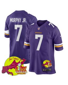 Byron Murphy Jr. 7 Minnesota Vikings Super Bowl LIX New Orleans Patch Game Men Jersey – Purple